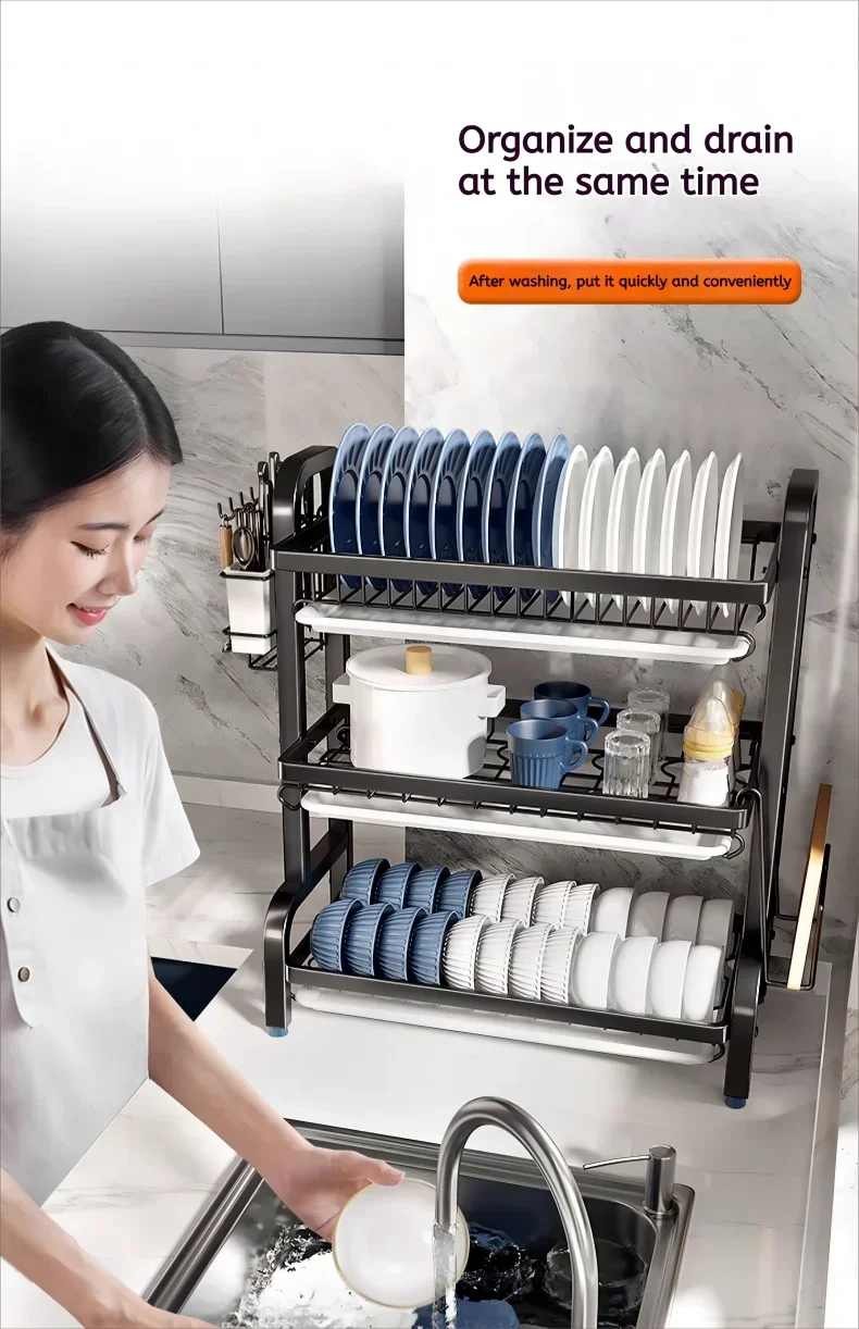 modern kitchen dish rack for drying plates and bowls

